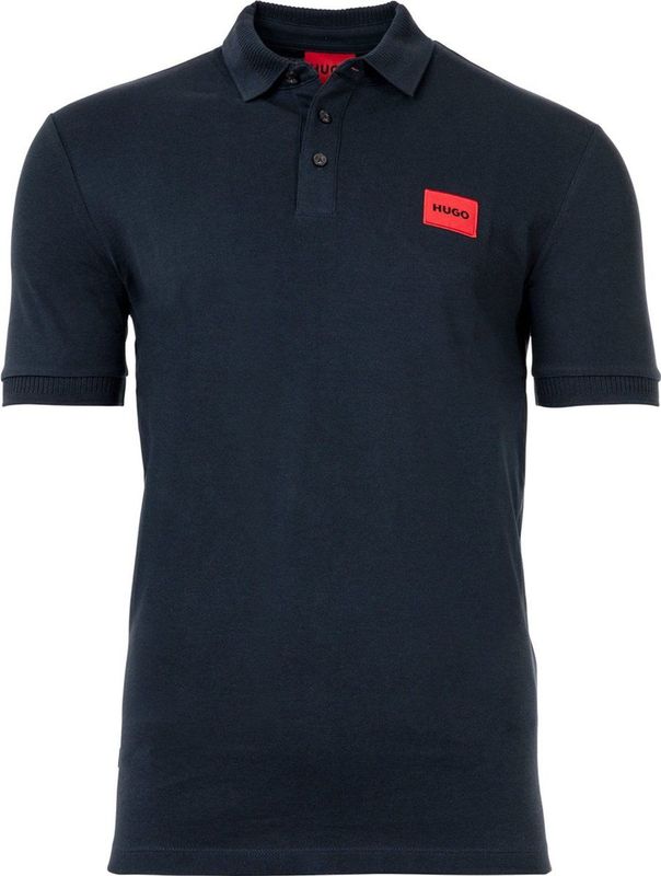HUGO - Dereso - T-shirt - Nachtblauw/Rood - Jersey, Polokraag, Knoopsluiting