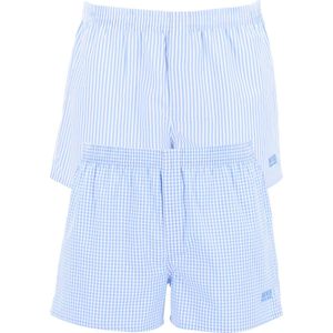 HUGO BOSS boxershorts woven (2-pack), heren boxers wijd model, lichtblauw geruit en gestreept