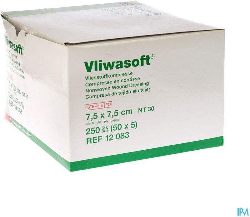 Vliwasoft - Vliescompressen - Steriel - 4-laags - 50 x 5 compressen - 7,5 x 7,5 cm