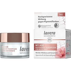 lavera MY AGE Verstevigende dagcrème, dagcrème met biologische hibiscus en ceramiden van plantaardige oorsprong, vermindert pigmentvlekken, voor rijpe huid, gecertificeerde natuurlijke cosmetica,