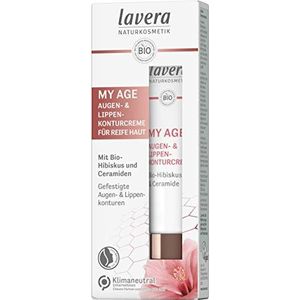 lavera MY AGE Oog- en lipcontourcrème, met biologische hibiscus en ceramiden, vermindert pigmentvlekken, van plantaardige oorsprong, voor rijpe huid, natuurlijke cosmetica, veganistisch, biologisch (1