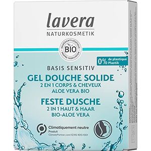 lavera Solide douchegel 2-in-1 basis sensitiv – veganistisch – natuurlijke cosmetica – zonder siliconen – biologische aloë vera en plantaardige keratine – drie keer voordeliger dan vloeibare shampoo –