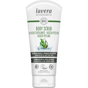 lavera Peelingdouche, natuurlijke cosmetica, veganistisch, gecertificeerd, scrubingdouche, met biologische rozemarijn en biologische groene koffie, biologisch afbreekbare formules zonder minerale oliën, 200 ml