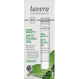 Lavera Pure Beauty Anti-puistjesgel, veganistisch, natuurlijke cosmetica, koelt en kalmeert direct, biologische munt en natuurlijk salicylzuur, klimaatneutraal, zonder conserveringsmiddelen, zonder
