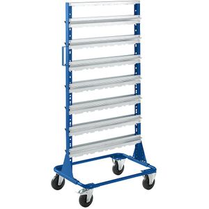 Verrijdbare stelling, hoogte 1588 mm, verrijdbare stelling voor 56 magazijnbakken, gentiaanblauw