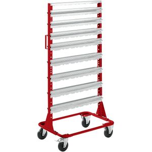 Verrijdbare stelling, hoogte 1588 mm, verrijdbare stelling voor 80 magazijnbakken, vuurrood