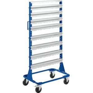 Verrijdbare stelling, hoogte 1588 mm, verrijdbare stelling voor 80 magazijnbakken, gentiaanblauw