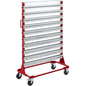 Verrijdbare stelling, hoogte 1588 mm, verrijdbare stelling voor 160 magazijnbakken, vuurrood