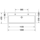 Duravit Vero wastafel 120x47cm 2 kraangaten met overloop wit 0454120024