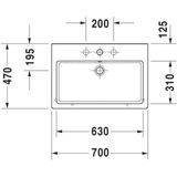 Duravit Vero Wastafel H17.5xD47cm 1 kraangat rechthoek Keramiek Wit