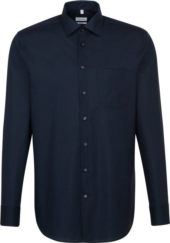 Seidensticker - Regular Fit Overhemd - Donkerblauw - Strijkvrij - 100% Katoen
