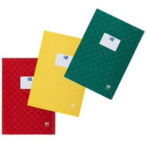 Oxford boekomslag A4, bast, met etiket, rood groen geel, 3 stuks