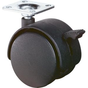 BS Rollen Dubbel zwenkwiel met rem | wiel-d. 50 mm draagvermogen 40 kg | met schroefplaat | polyamide zwart RAL 9005 | 1 stuk - F85.050.PL F85.050.PL