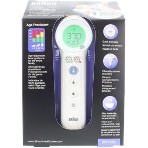 Braun Contactloze thermometer + contact met Age Precision (PositionCheck, dubbele technologie, hygiënisch, snel, klinisch nauwkeurig, gebruiksvriendelijk, voor alle leeftijden) BNT400, wit
