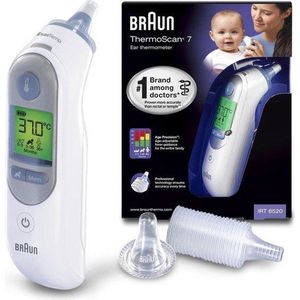 Braun ThermoScan oorthermometer voor 7 leeftijden, nauwkeurig, stil, kleurgecodeerde temperatuurweergave, koorts, hygiënisch, snel, klinische precisie, eenvoudig te bedienen, baby, IRT6520