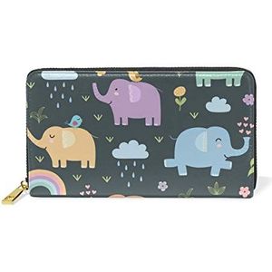 Kleurrijke olifant vogel portemonnee echt lederen rits munt telefoon portemonnee clutch voor vrouwen