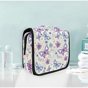 Hangende opvouwbare toilettas paarse vlinder make-up reizen organizer tassen tas voor vrouwen meisjes badkamer