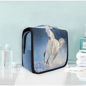 Hangende opvouwbare toilettas wit paard make-up reizen organizer tassen tas voor vrouwen meisjes badkamer