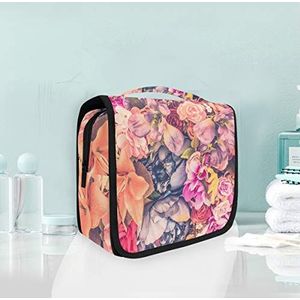 Hangende opvouwbare toilettas cosmetische tas verf kunst kleurrijke bloem make-up reizen organizer tassen case voor vrouwen meisjes badkamer