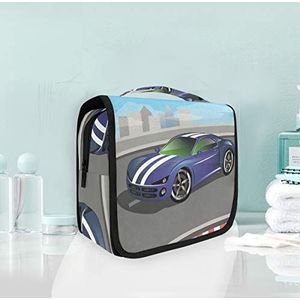 Hangende opvouwbare toilettas sport blauwe auto make-up reizen organizer tassen tas voor vrouwen meisjes badkamer