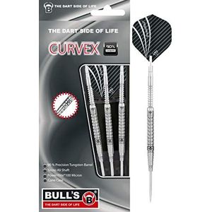 Bull's Curvex Steel Dart, barrel van 90% wolfraam (wolfraam), 21 g, 22 g, 23 g, 24 g, dartpijlen set met 3 darts inclusief stalen punt, aluminium schacht en 100 micron flight in standaard A-vorm