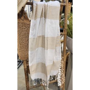 Meander - Hamamdoek - XL - Gestreept - Wit - Taupe - 170x90cm