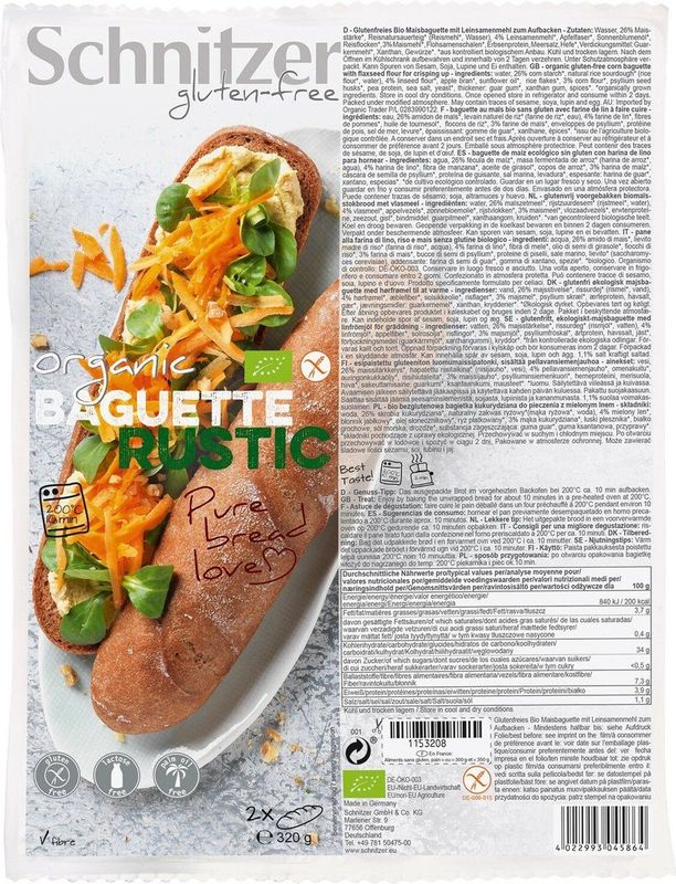 Schnitzer Bio-Baguette ""Rustic"" zum Aufbacken, 2er-Pack, glutenfrei, 320 g