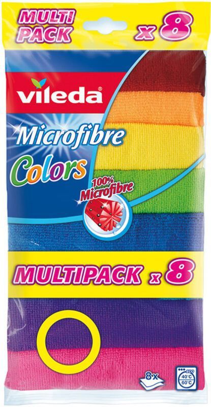 Vileda Colors Lavettes microfibres dépoussiérantes et dégraissantes - 8 pièces
