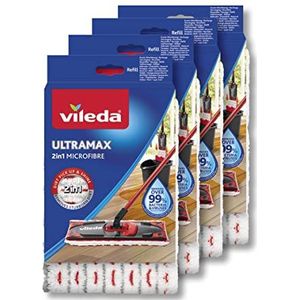 Vileda Ultramax Ultramat_Ultramax 4 stuks vervangende dweilhoezen van microvezel, voor alle harde vloeren, machinewasbaar, milieuvriendelijke verpakking