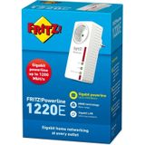 AVM FRITZ!Powerline 1220E International Extra Adapter/Extender 1.200 Mbit/s (PLC, IEEE P1901, 2 x Gigabit LAN, ideaal voor NAS-toepassingen en HD-streaming)