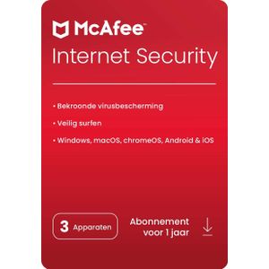 McAfee Internet Security | 3 Apparaten | 1 Jaar | Windows, Mac, Android & iOS