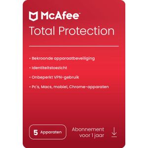McAfee Total Protection | 5 Apparaten | 1 Jaar | Windows, Mac, Android & iOS