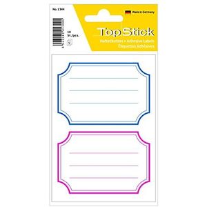 TopStick 1344 boeketiketten, gelinieerd (78 x 53 mm, 5 vellen, papier, mat), zelfklevend, neutrale schoolstickers voor kinderen, meisjes en jongens, 10 schoollabels, rood blauw wit