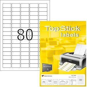 TopStick 8660 universele etiketten A4 mini (35,6 x 16,9 mm, 100 velle, papier, mat) zelfklevend, bedrukbaar, permanente klevende adreslabels, 8.000 etiketten voor printer, wit