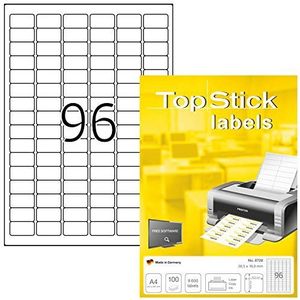 TopStick 8728 universele etiketten A4 mini (30,5 x 16,9 mm, 100 velle, papier, mat) zelfklevend, bedrukbaar, permanente klevende adresstickers, 9.600 etiketten voor printer, wit