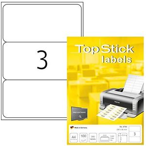 TopStick 8793 universele etiketten A4 groot (200 x 95 mm, 100 velle, papier, mat) zelfklevend, bedrukbaar, permanente klevende adreslabels, 300 etiketten voor printer, wit