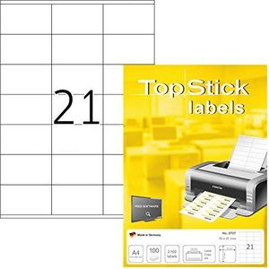 TopStick 8707 adreslabels A4 (70x41mm, 1000 vellen, papier, mat) zelfklevend, bedrukbaar, universeel zelfklevend, permanent hechtend, 21000 zelfklevende etiketten, wit