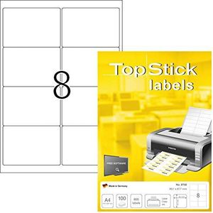 TopStick 8758 A4 Adres-etiketten (99,1 x 67,7 mm, 1000 vellen, papier, mat) zelfklevend, bedrukbaar, universeel zelfklevend, permanent hechtend, 8000 zelfklevende etiketten, wit