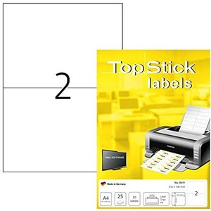 TopStick 8411 universele etiketten A4 groot (210 x 148 mm, 800 vellen, papier, mat) zelfklevend, bedrukbaar, permanent klevend adresstickers, 1600 zelfklevende etiketten, wit
