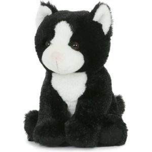 Pluche zwart/witte poes/kat knuffel 18 cm speelgoed - Huisdierenknuffels/knuffeldieren/knuffels voor kinderen