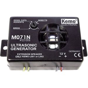 Kemo M071N Ultrasone afweermiddel, 12 V/DC, gepoolde sirene, ultrasoon geluid, tegen knaagdieren, insecten, wild en vogels, frequentie tussen 8 en 40 kHz