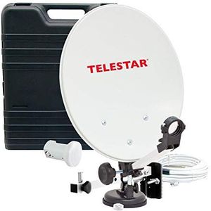 Telestar Campingsatellietsysteem (hardshellkoffer, 13,7 inch (35 cm) spiegel, single-LNB (0,1 dB), kompas, kabel 10 m, diverse houders)