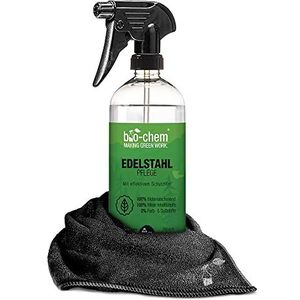 Roestvrijstaal onderhoud | 0.75 l spuitfles + reinigingsdoek verzorgingsspray | voor keuken, huishouden en grill van roestvrij staal, aluminium en chroom | RVS reiniger voor een stralende glans