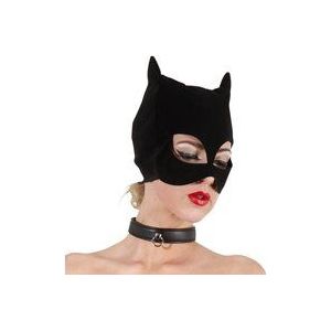 Bad Kitty – Fluwelen Wilde Kat Hoofd Masker met Puntige Oren en Open Mond – Zwart