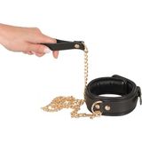 Halsfessel plus Leine aus Leder mit Gold-Details