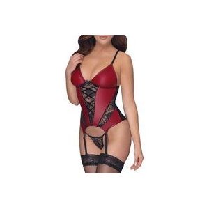 Cottelli Collection Set: Bügelloser BH Strapshemd mit String im Wetlook und Spitze - schwarz, rot (2-tlg) In aufregendem Stoff-Mix!