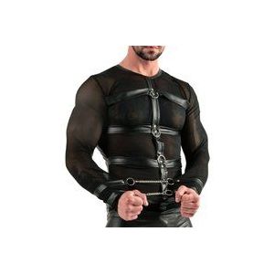 Langarm-Shirt aus Powernet und Mattlook mit Harness und Handfesseln