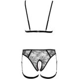 BH ouvert plus Slip ouvert aus elastischen Samtbändern