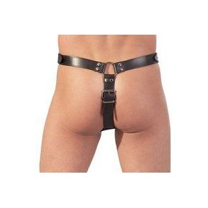 ZADO – Lederen Bondage String met 3 Penis Ringen en Anale Dildo voor Goed Gevuld Gevoel Maat L/XL – Zwart