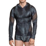 Langarm-Shirt in mattglänzender Schlangenhaut-Optik und Kapuze